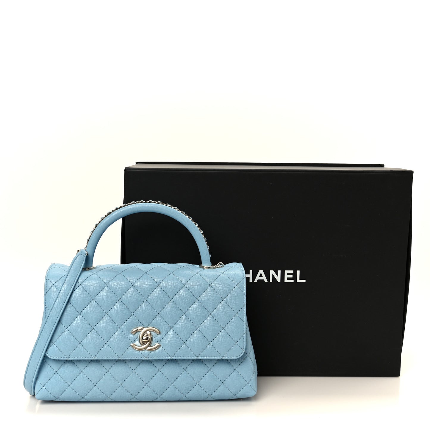 Caviar Quilted Small Coco Chain Handle Flap Light Blue