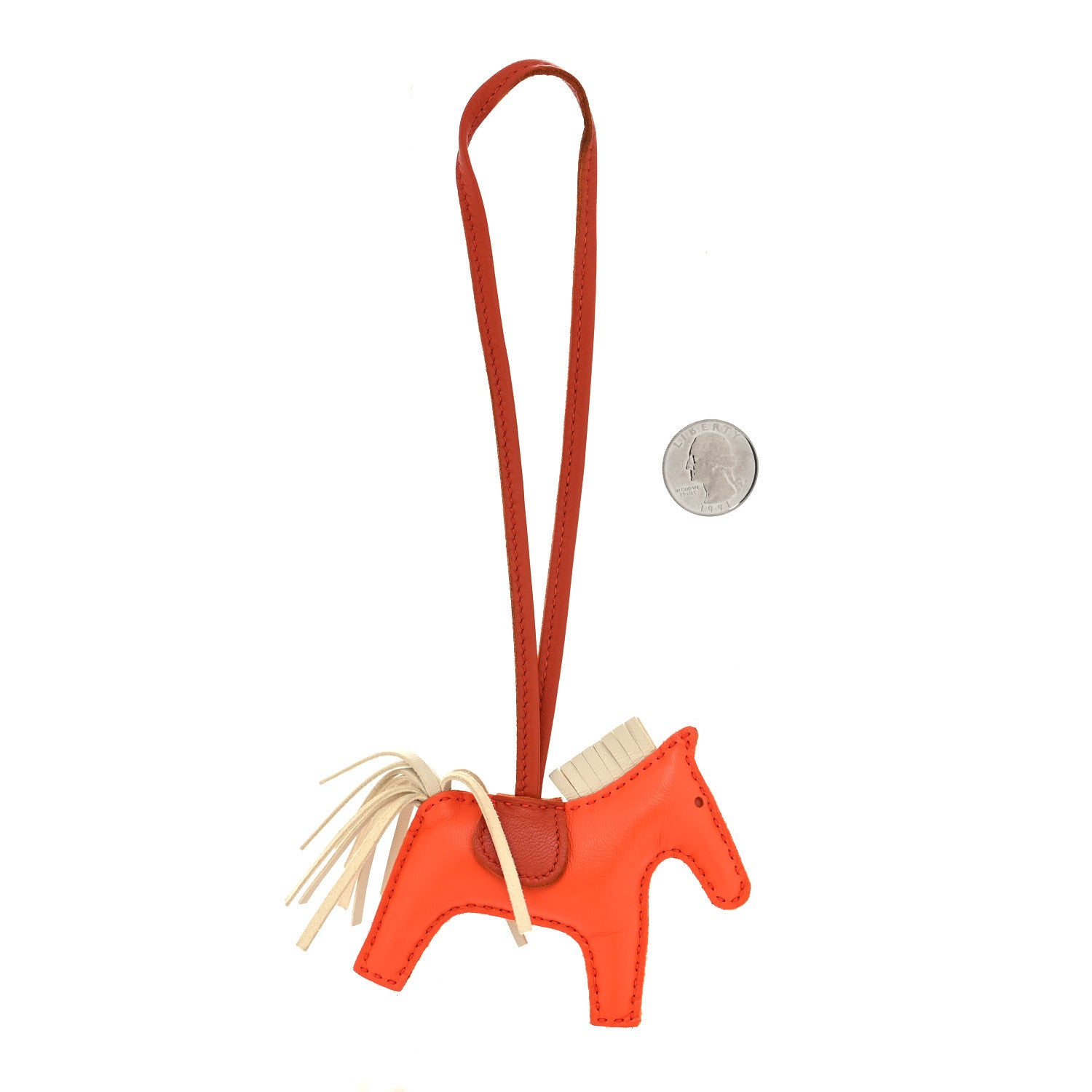 Hermes Milo Lambskin Grigri Rodeo Horse Bag Charm PM Orange Poppy Craie Terre Battue 2 of 3