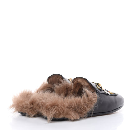 Gucci Calfskin Fur Tiger Embroidered Womens Princetown Slippers 36 Black 4 of 9