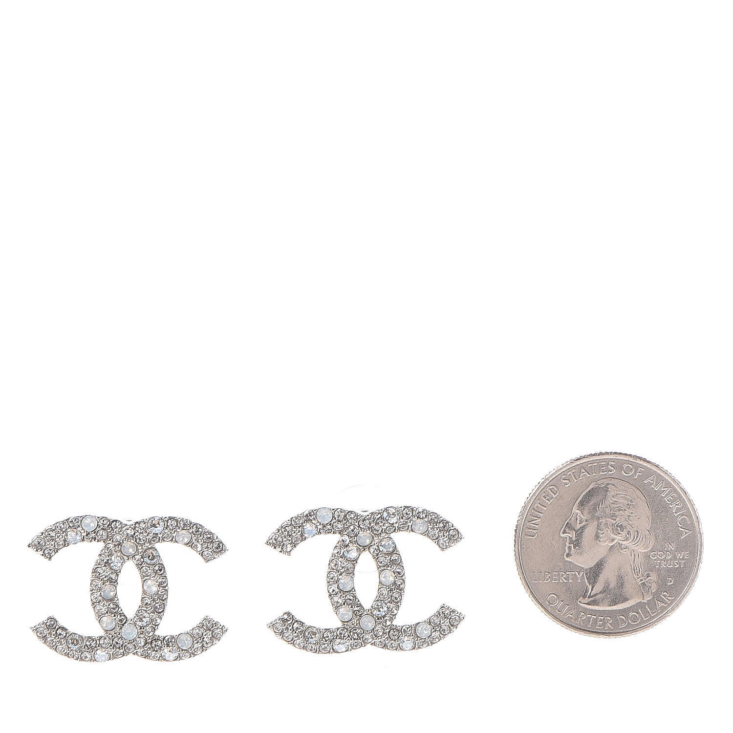 Chanel Crystal Timeless CC Earrings Silver 2 of 5