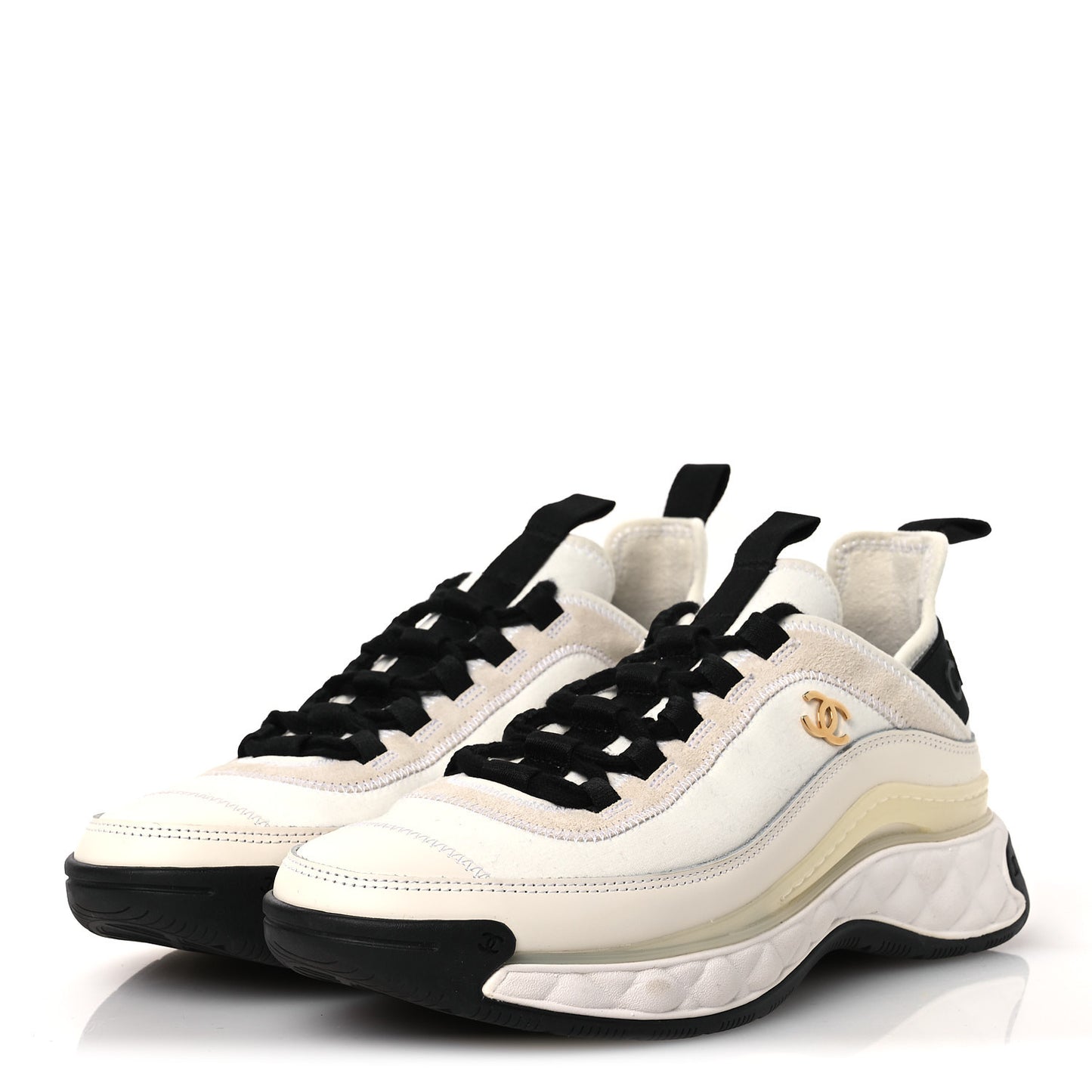 Velvet Calfskin Mixed Fibers CC Sneakers 38 White 38 Ivory Black