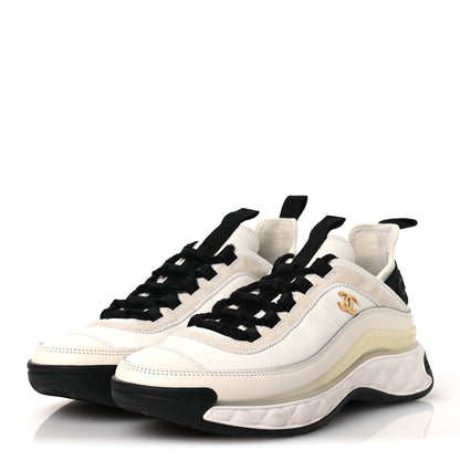 Chanel Velvet Calfskin Mixed Fibers CC Sneakers 38 White 38 Ivory Black 4 of 11