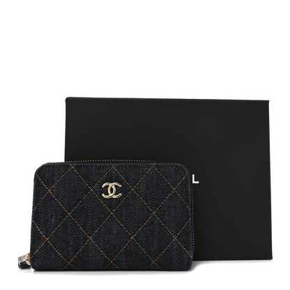 Chanel Denim Quilted Zip Coin Purse Dark Blue Orange 8 of 8