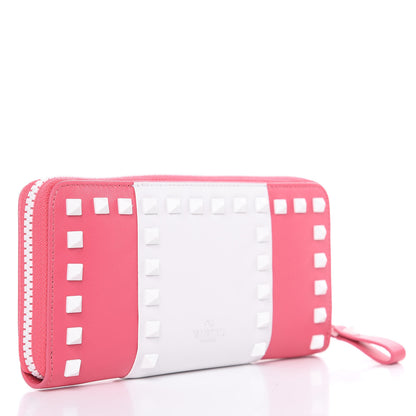 Valentino Garavani Vitello Colorblock Free Rockstud Zip Around Wallet Shadow Pink White 3 of 8