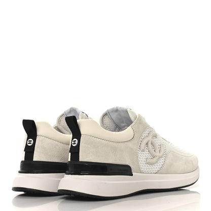 Chanel Calfskin Mesh Lycra Suede Womens Logo Sneakers 40 White 5 of 9
