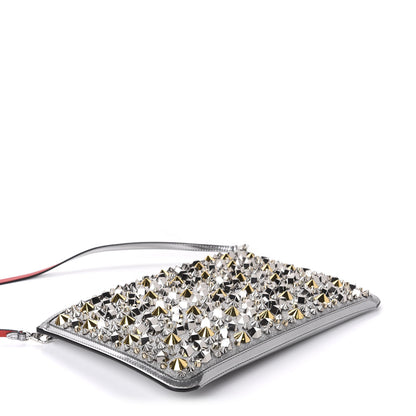 Christian Louboutin Patent Calfskin Glitter Studded Loubiclutch Crossbody Clutch Silver 4 of 9