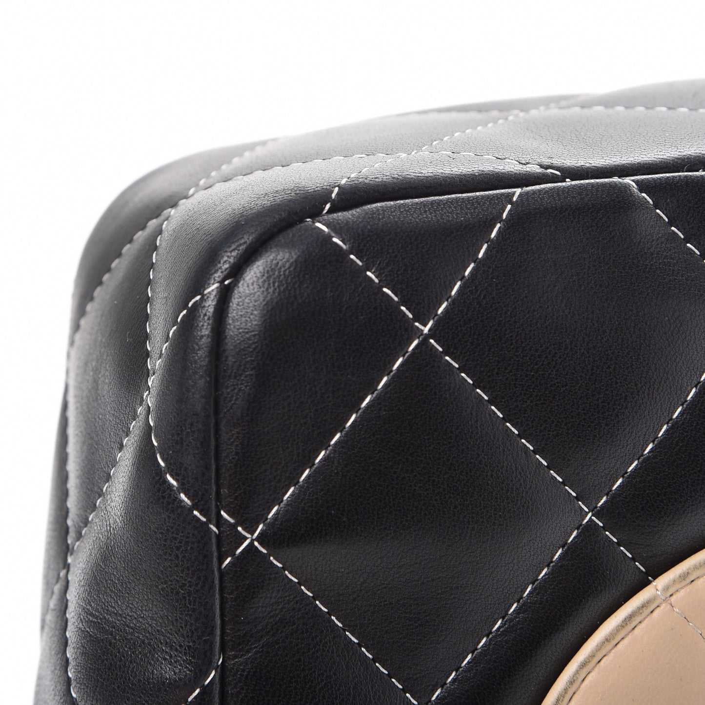 Lambskin Quilted Colorblock Jumbo Double Flap Black White Beige