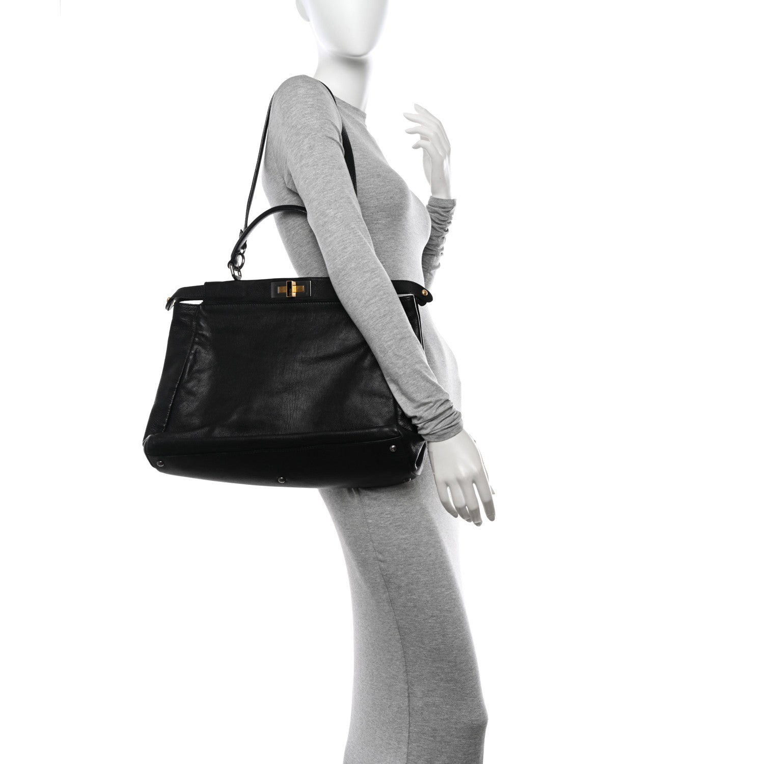 Fendi Goatskin Zucca Large Peekaboo Iconic Satchel Black Tobacco 3 of 11