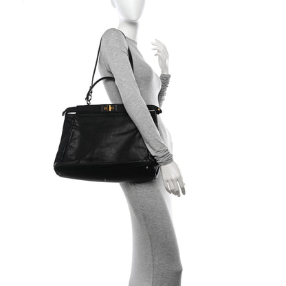 Fendi Goatskin Zucca Large Peekaboo Iconic Satchel Black Tobacco 3 of 11
