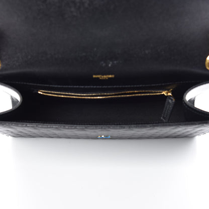 Saint Laurent Grain De Poudre Textured Mixed Matelasse Large Triquilt Monogram Satchel Black 7 of 10