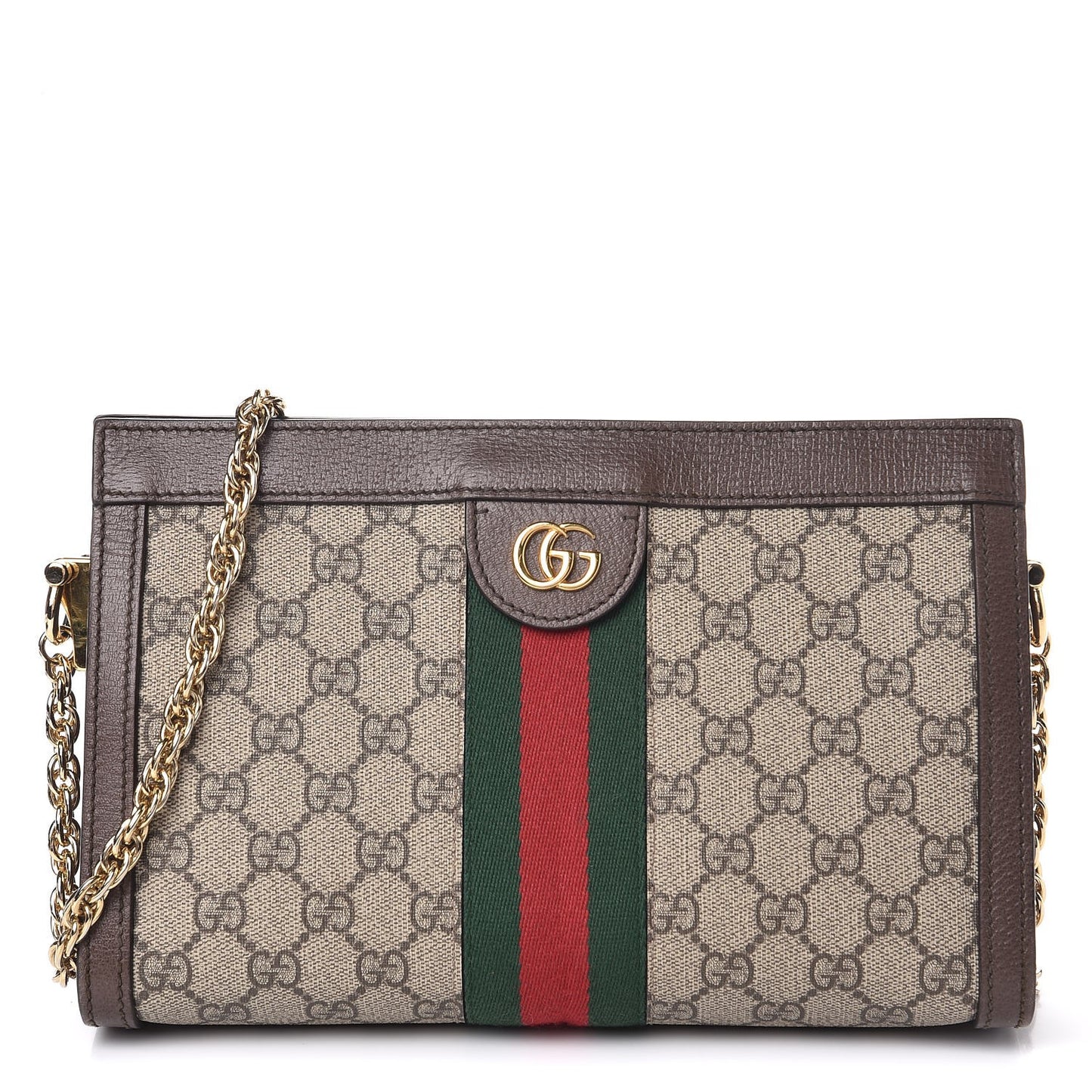 GG Supreme Monogram Web Small Ophidia Chain Shoulder Bag Brown