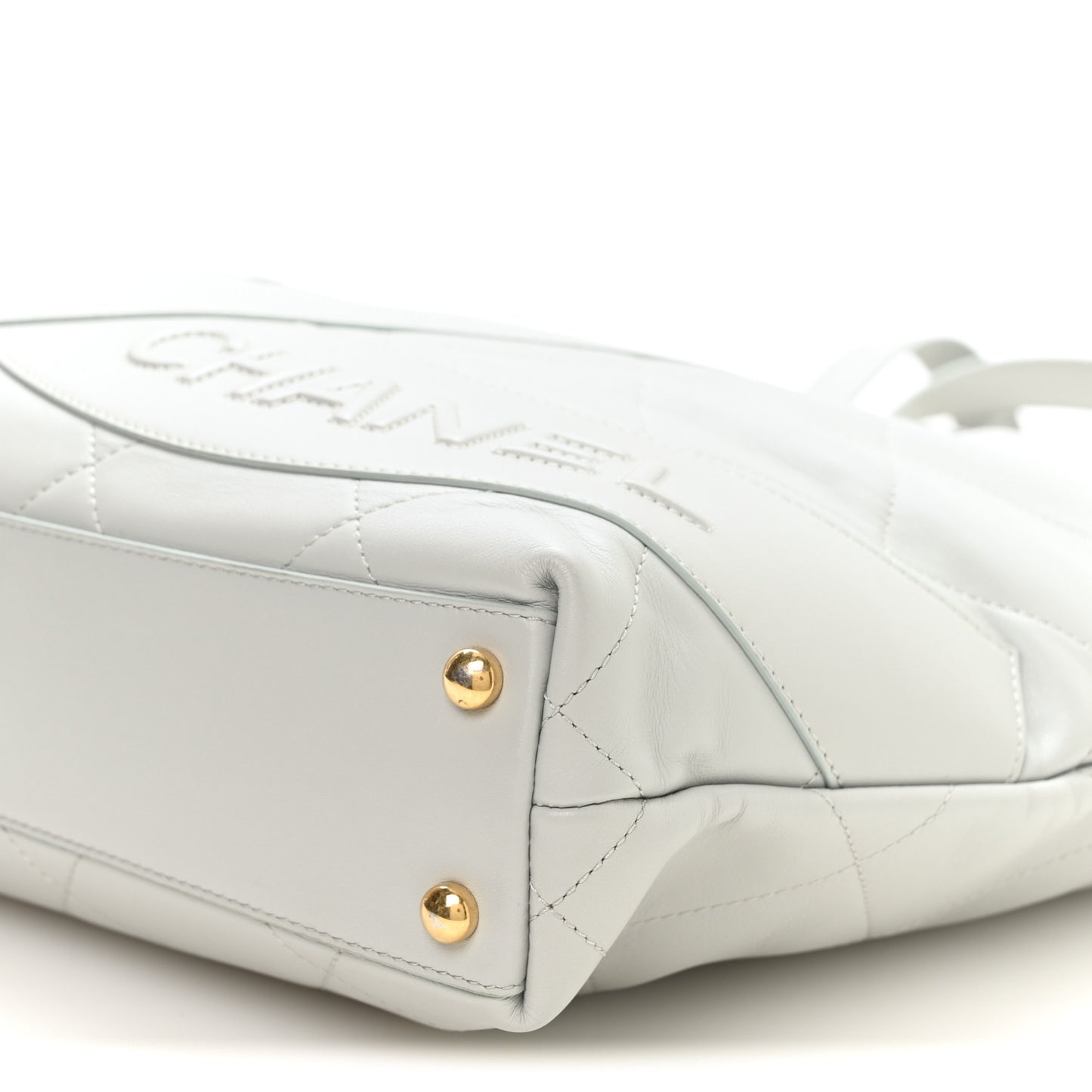 Calfskin Stitched CC Shopper Tote Light Grey