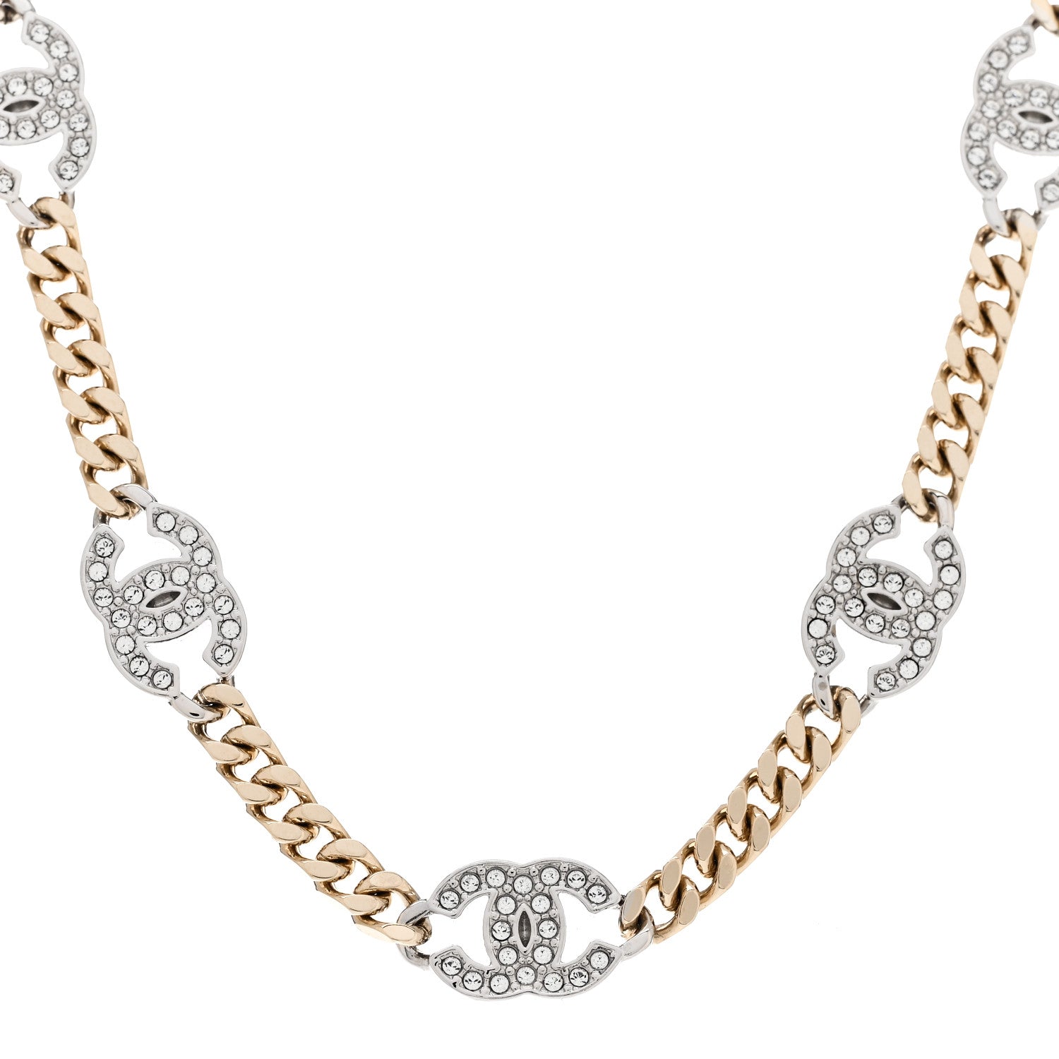 Chanel Crystal Chain CC Link Choker Gold Silver 1 of 6