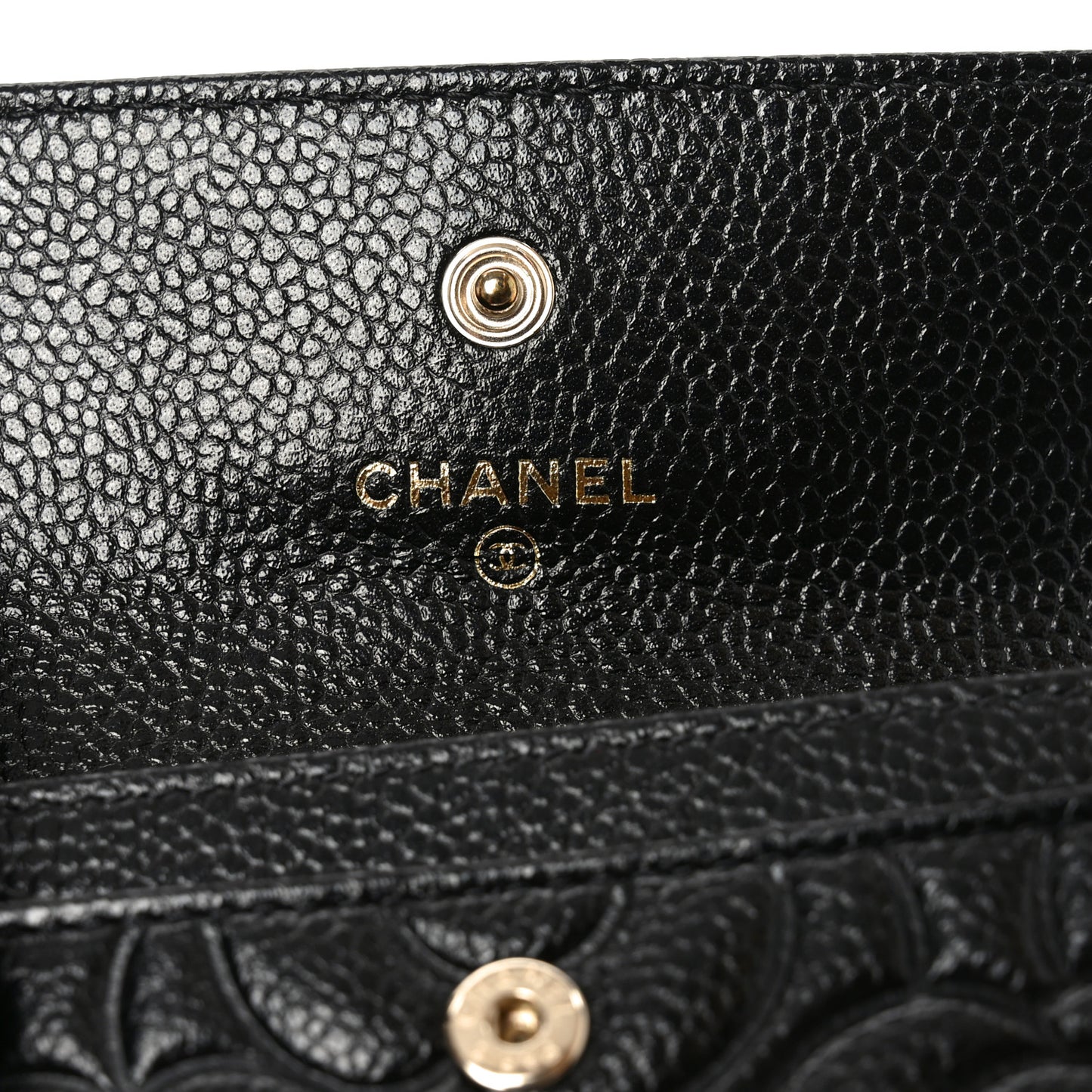 Caviar Camellia Embossed Card Holder Wallet Black
