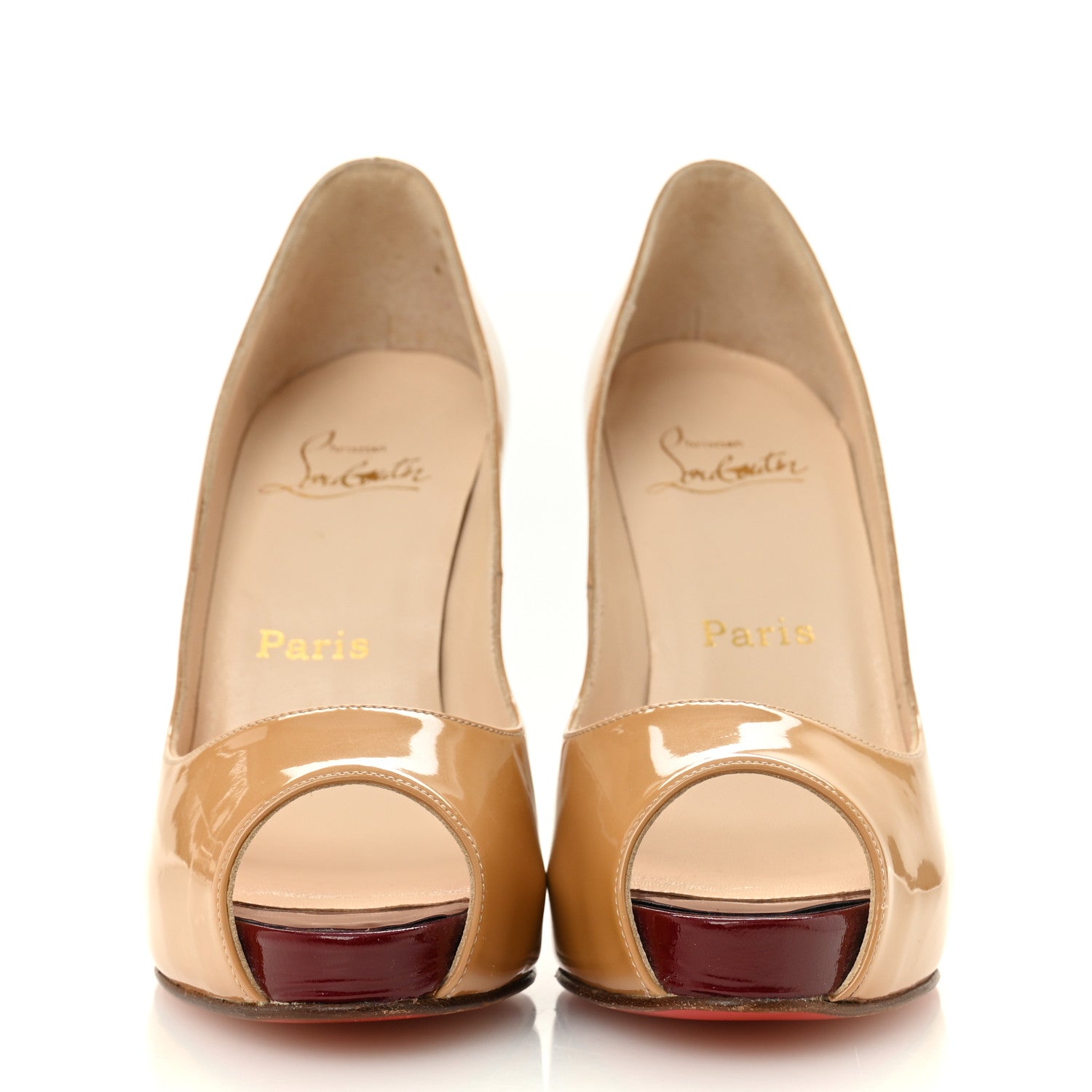 Christian Louboutin Patent Peep Toe 100 Pumps 35.5 Nude 2 of 9