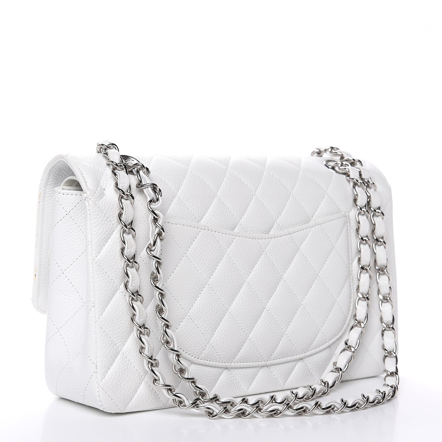 Caviar Quilted Medium Double Flap White