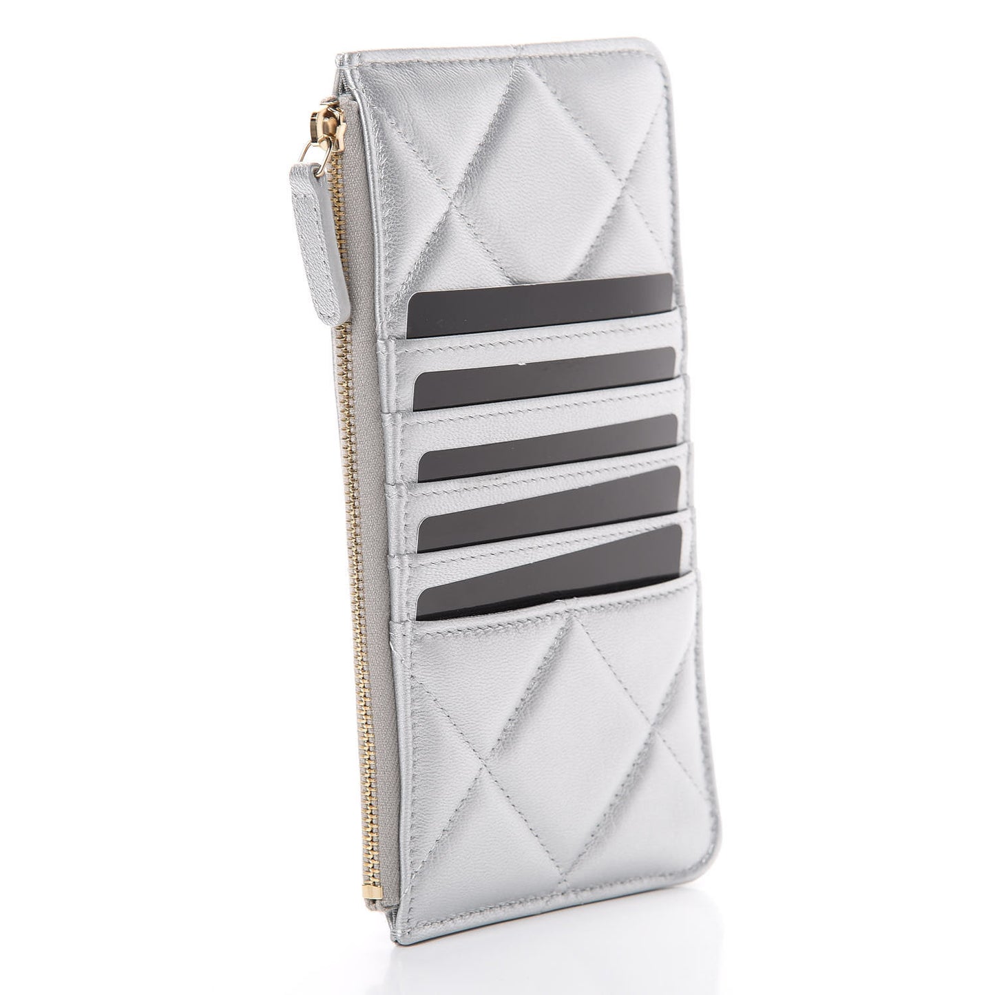 Metallic Goatskin Quilted 19 Flat Wallet Pouch Silver