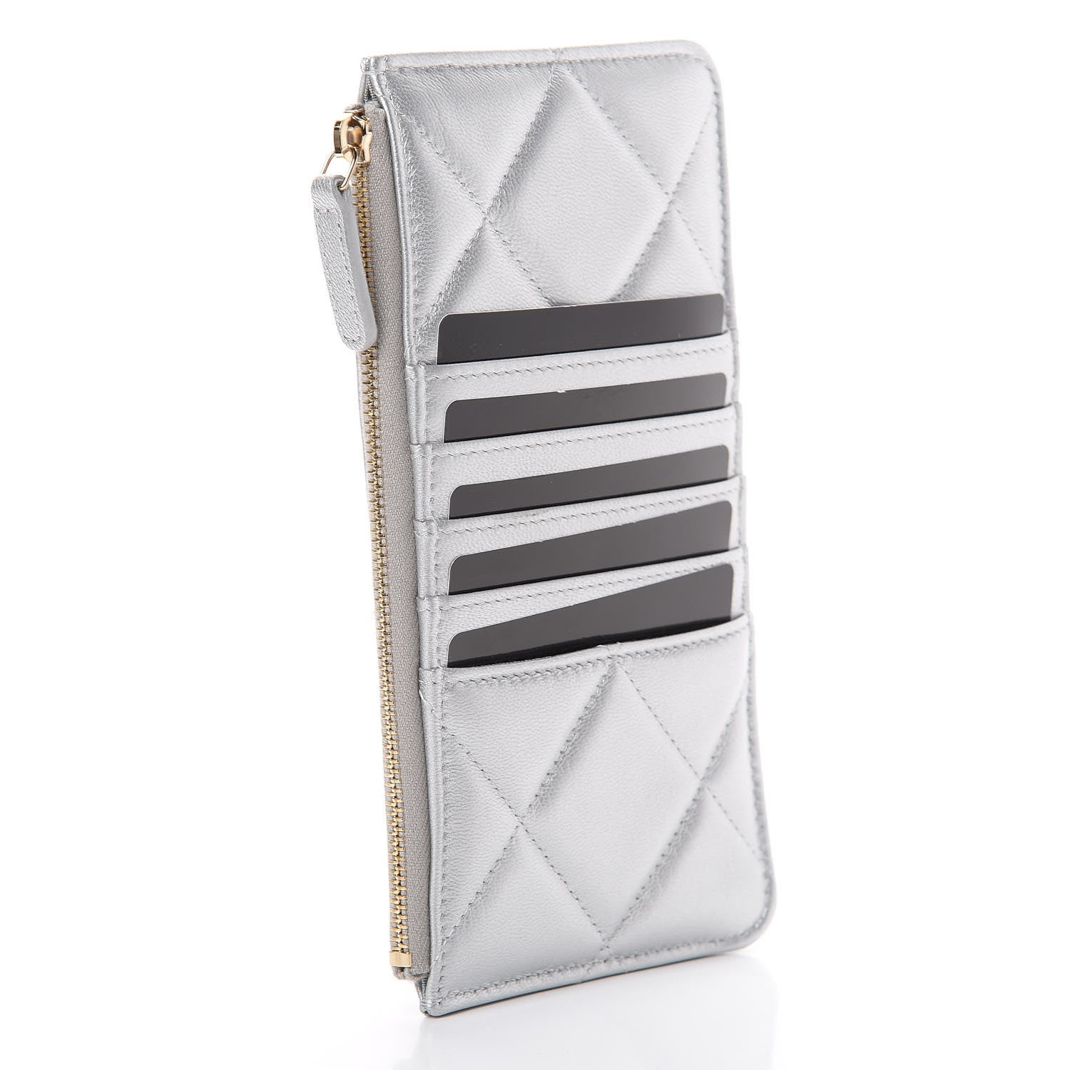 Chanel Metallic Goatskin Quilted 19 Flat Wallet Pouch Silver 2 of 6