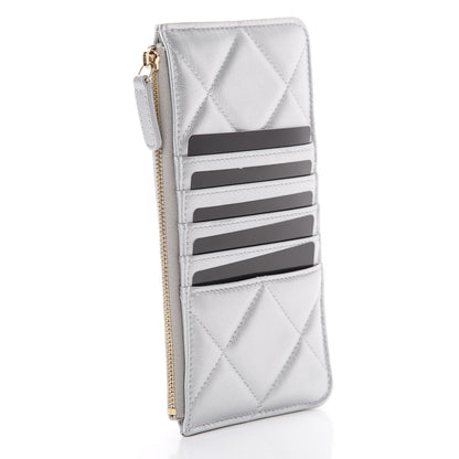 Chanel Metallic Goatskin Quilted 19 Flat Wallet Pouch Silver 2 of 6