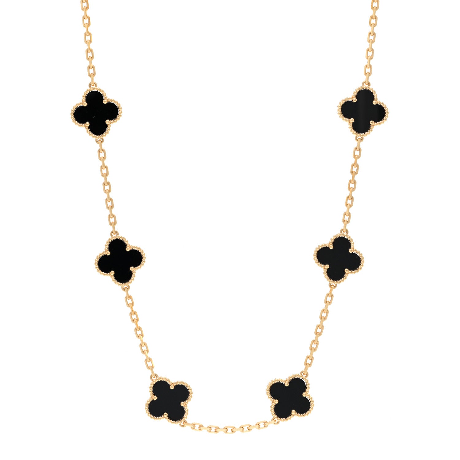 Van Cleef & Arpels 18K Yellow Gold Black Onyx 10 Motifs Vintage Alhambra Necklace 1 of 5