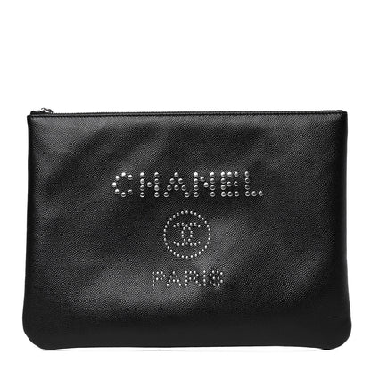Chanel Caviar Studded Medium Deauville Pouch Black 1 of 4