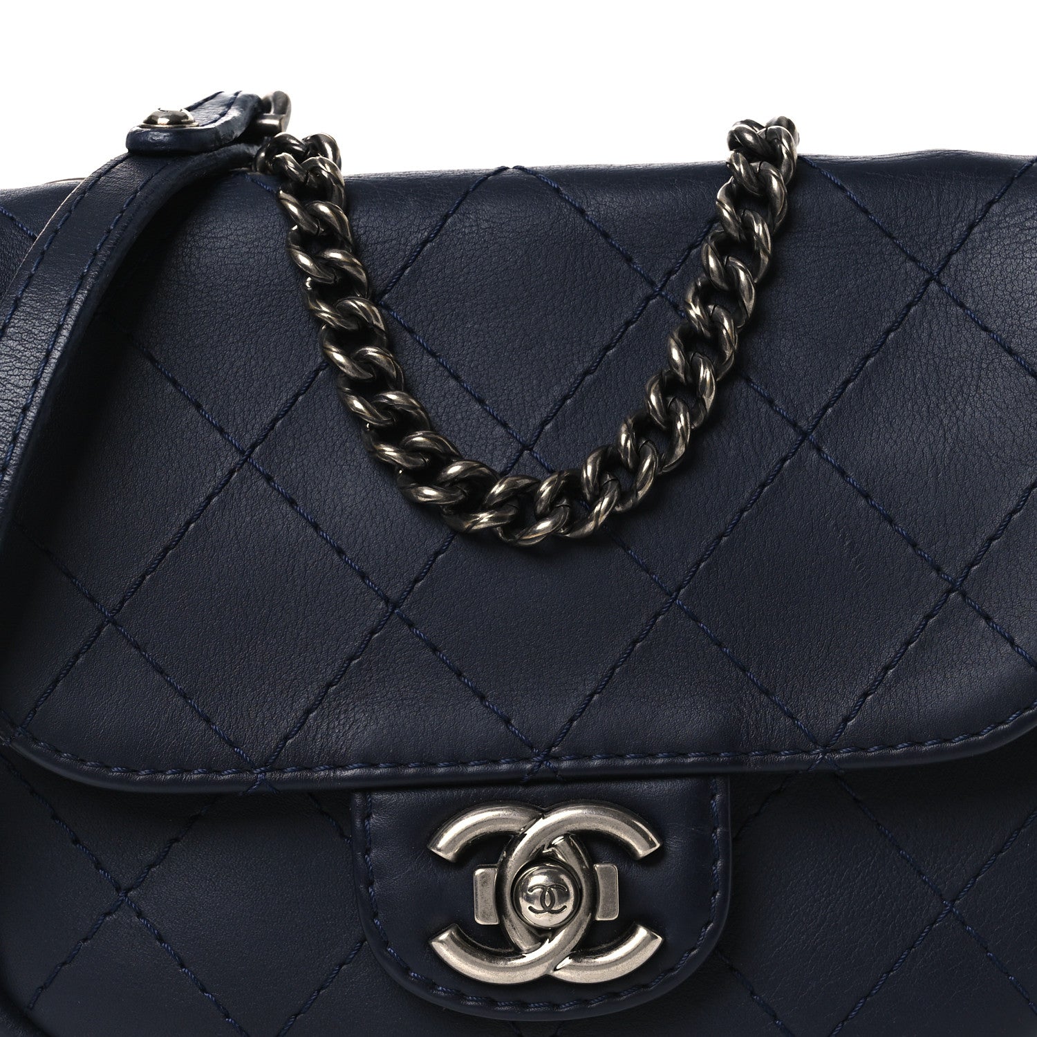 Chanel Calfskin Stitch CC Small Flap Navy Blue 8 of 11
