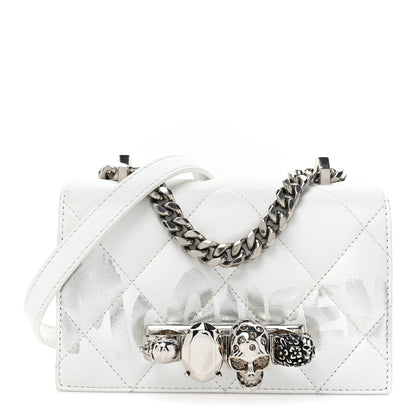 Alexander McQueen Lambskin Quilted Graffiti Skull Knuckle Crossbody White 1 of 15
