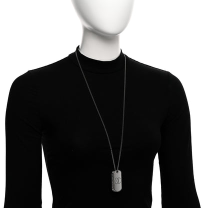 Chanel Metal Crystal Ruthenium Dog Tag Charm Necklace Black 2 of 5