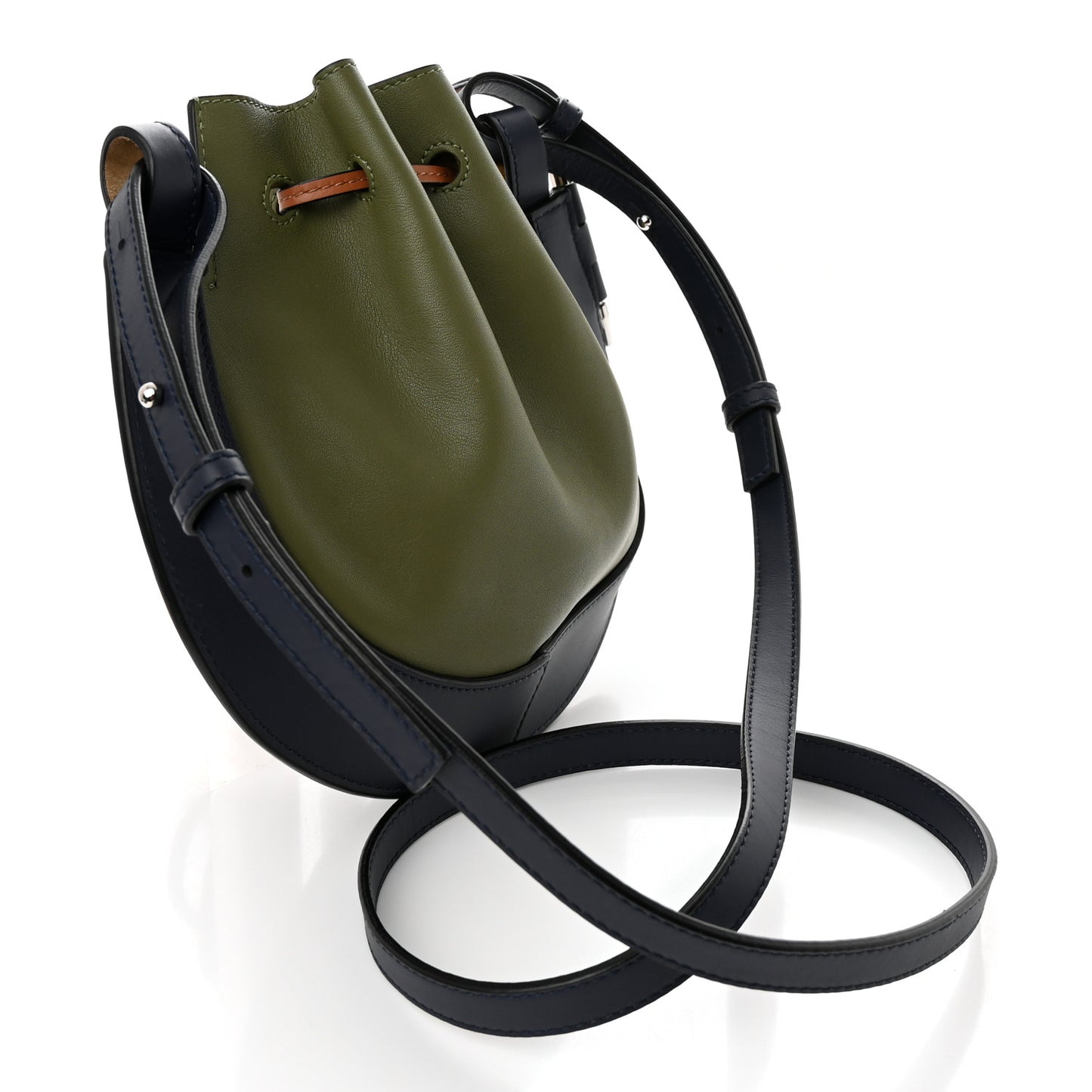 Nappa Colorblock Horseshoe Bag Avocado Midnight Blue Tan