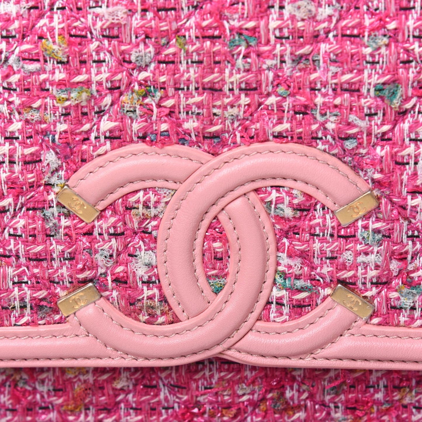 Tweed Lambskin Quilted Small CC Filigree Flap Pink