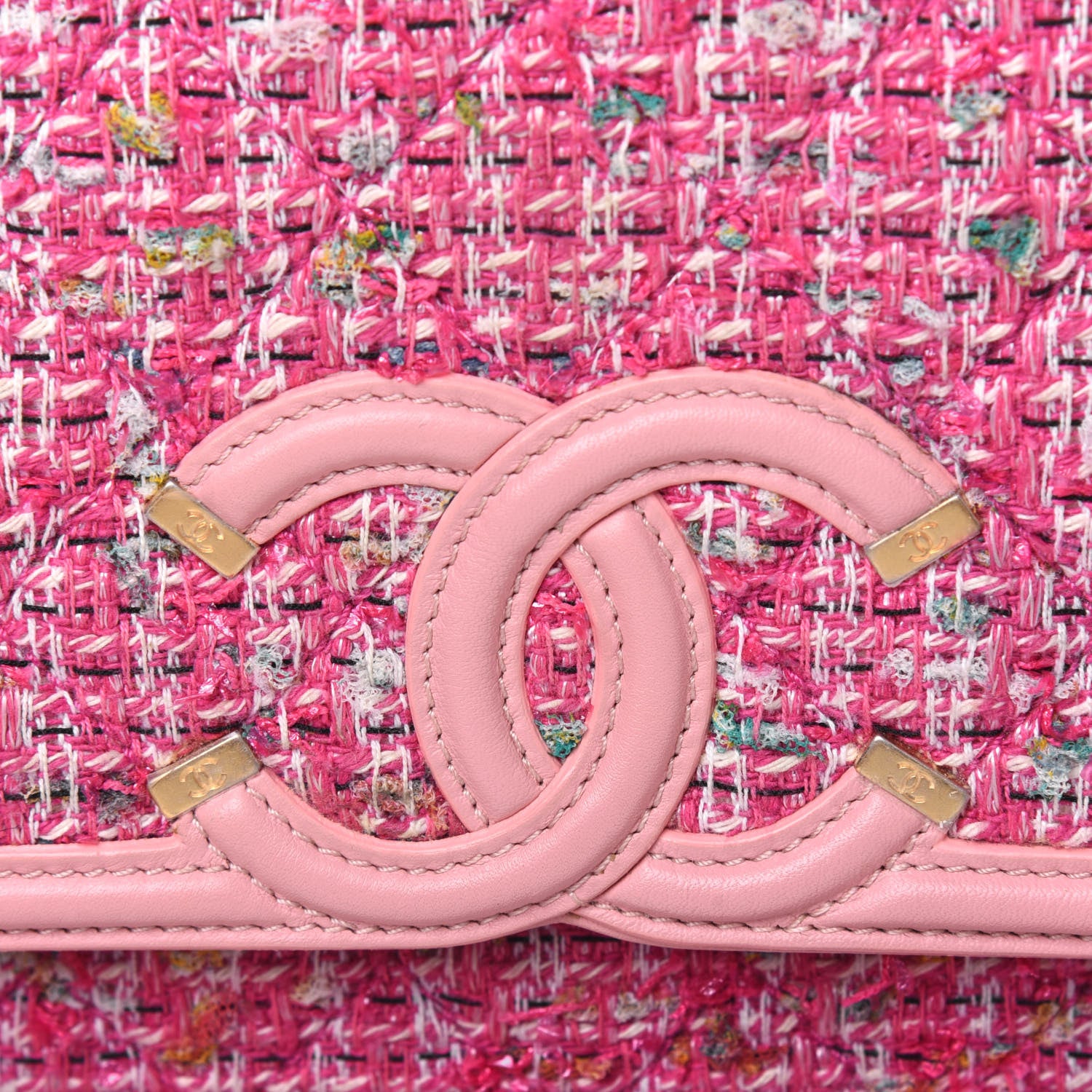 Chanel Tweed Lambskin Quilted Small CC Filigree Flap Pink 15 of 16