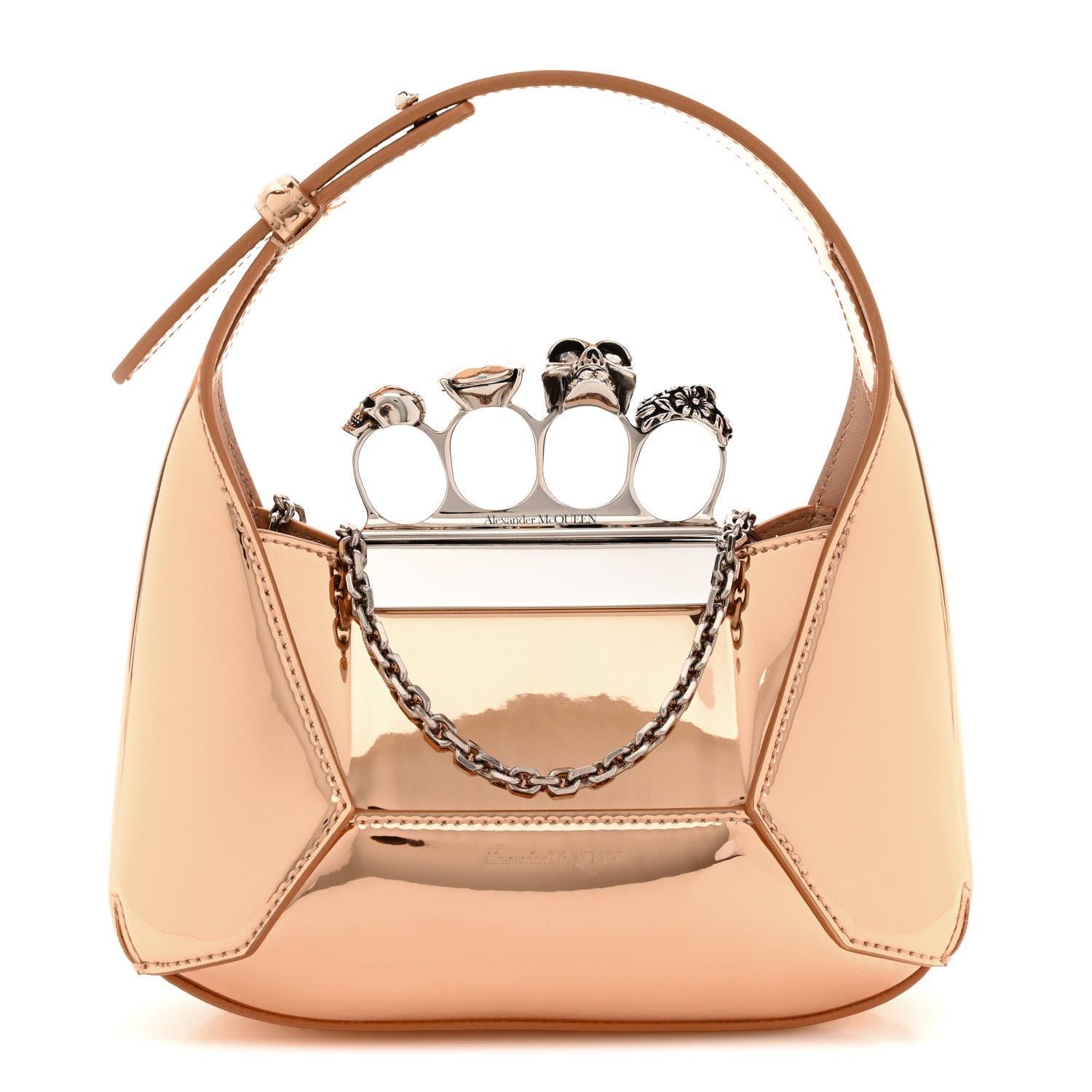 Alexander McQueen Metallic Jeweled Mini Hobo Bag Copper 1 of 12