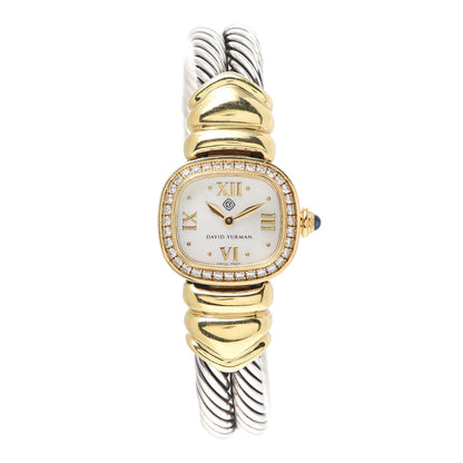David Yurman Sterling Silver 18K Yellow Gold Diamond Bezel Mother of Pearl 21mm Classic Cable Quartz Watch 1 of 6
