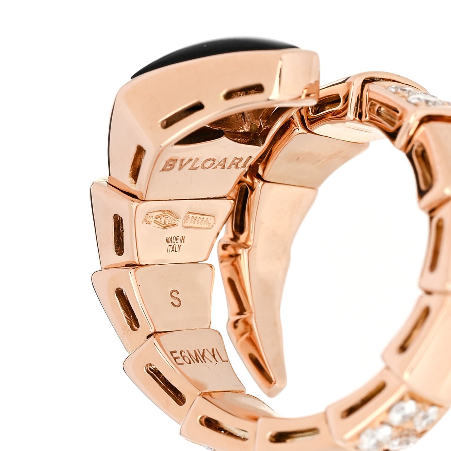 18K Rose Gold Diamond Black Onyx Serpenti Viper Ring S