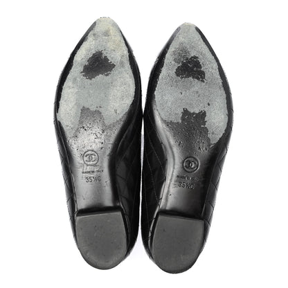 Chanel Aged Calfskin Quilted CC Cap Toe Ballerina Flats 35.5 Black 4 of 4