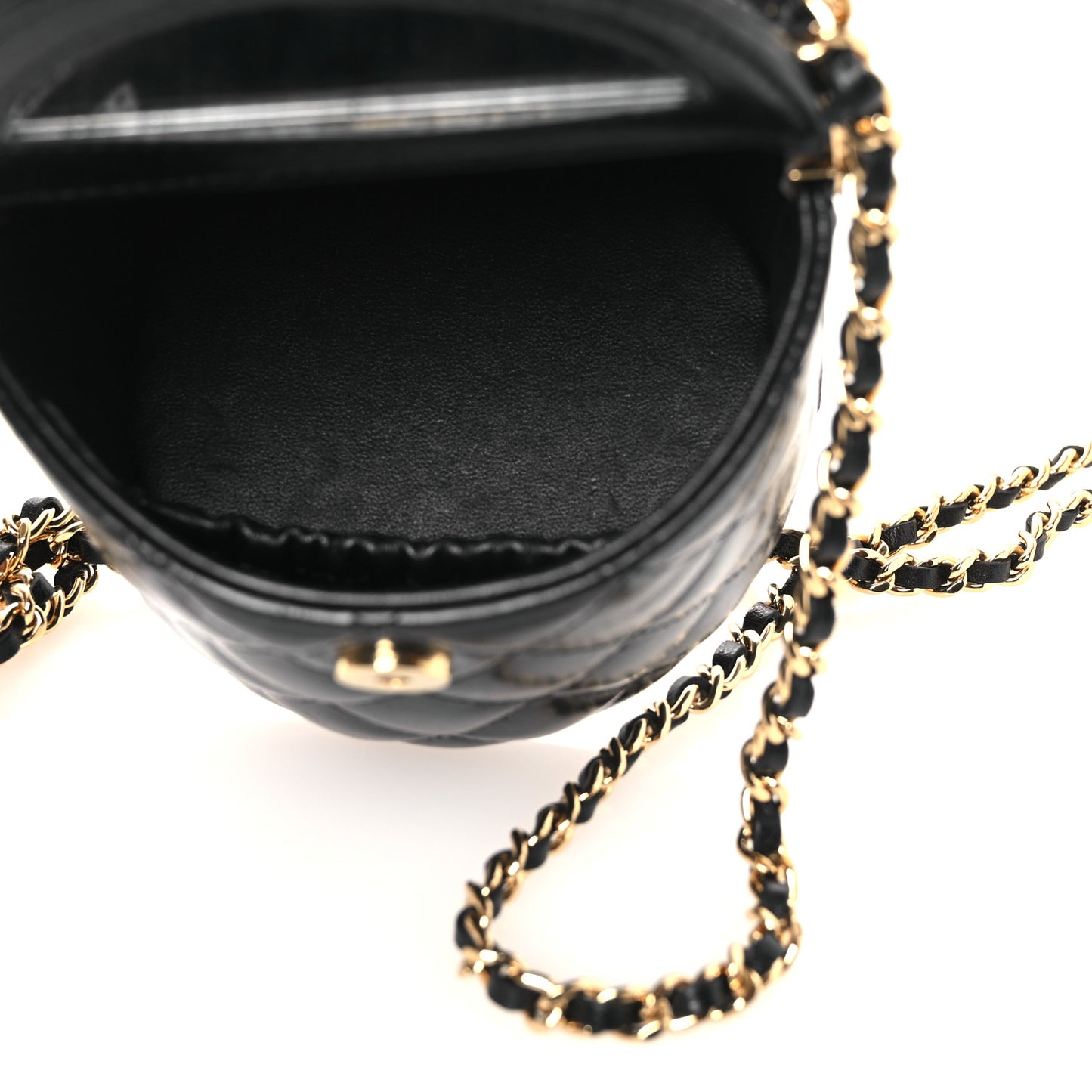 Lambskin Quilted Chain Top Handle Vanity With Chain  Black