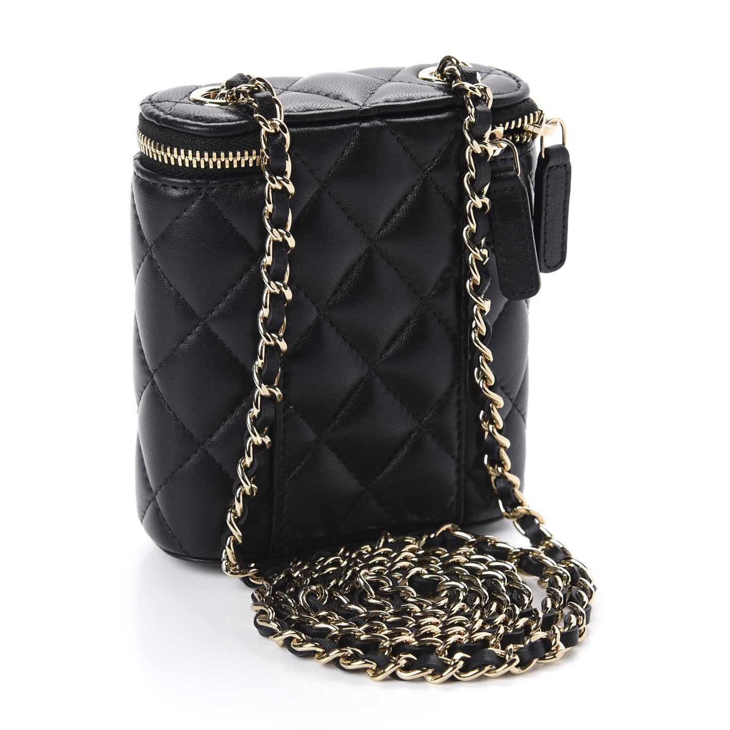 Lambskin Quilted Small Vertical Coco Beauty Vanity Case With Chain Black
