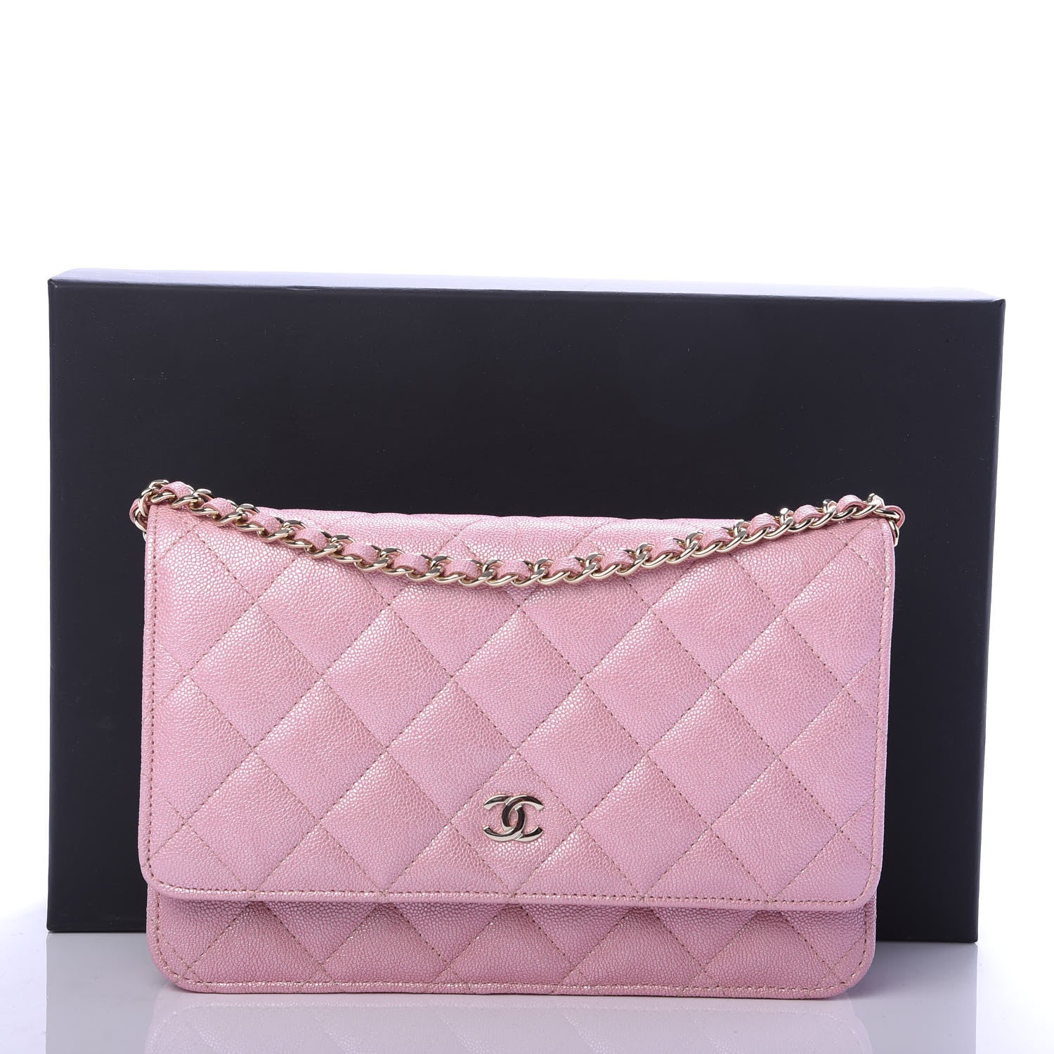 Chanel Iridescent Caviar Quilted Wallet on Chain WOC Rose Pink 12 of 12