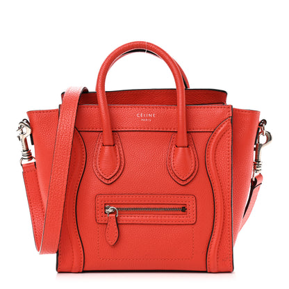 Celine Drummed Calfskin Nano Luggage Vermillion 1 of 11