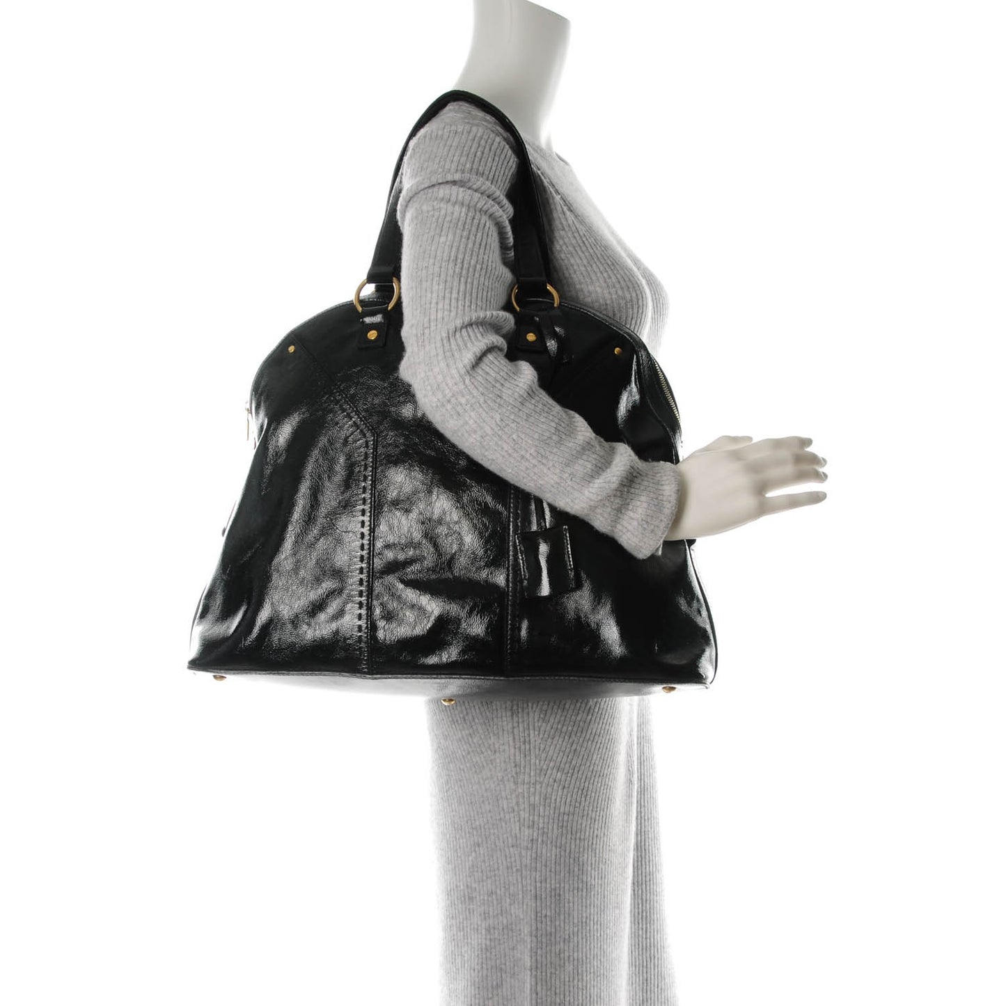 Patent Calfskin Oversized Muse Black