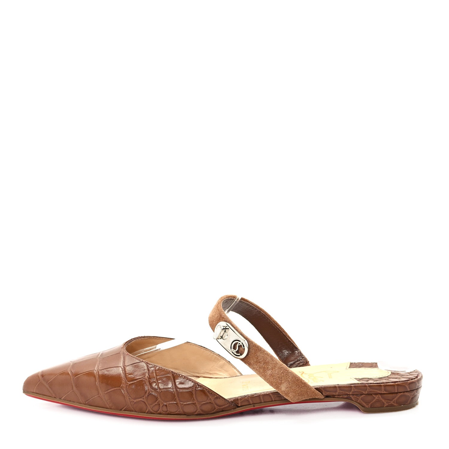 Christian Louboutin Calfskin Crocodile Embossed Choc Lock Flats 38 Biscotto 1 of 8