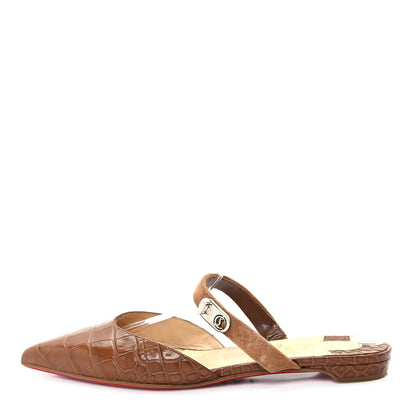 Christian Louboutin Calfskin Crocodile Embossed Choc Lock Flats 38 Biscotto 1 of 8