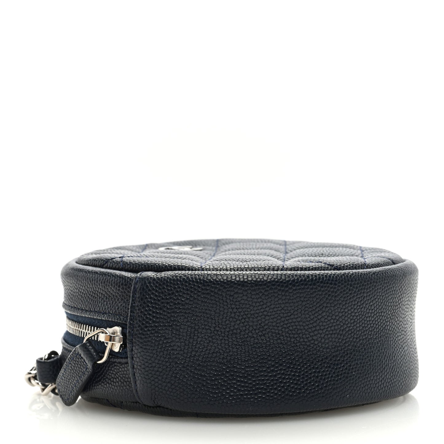 Caviar Quilted Round Clutch With Chain Navy