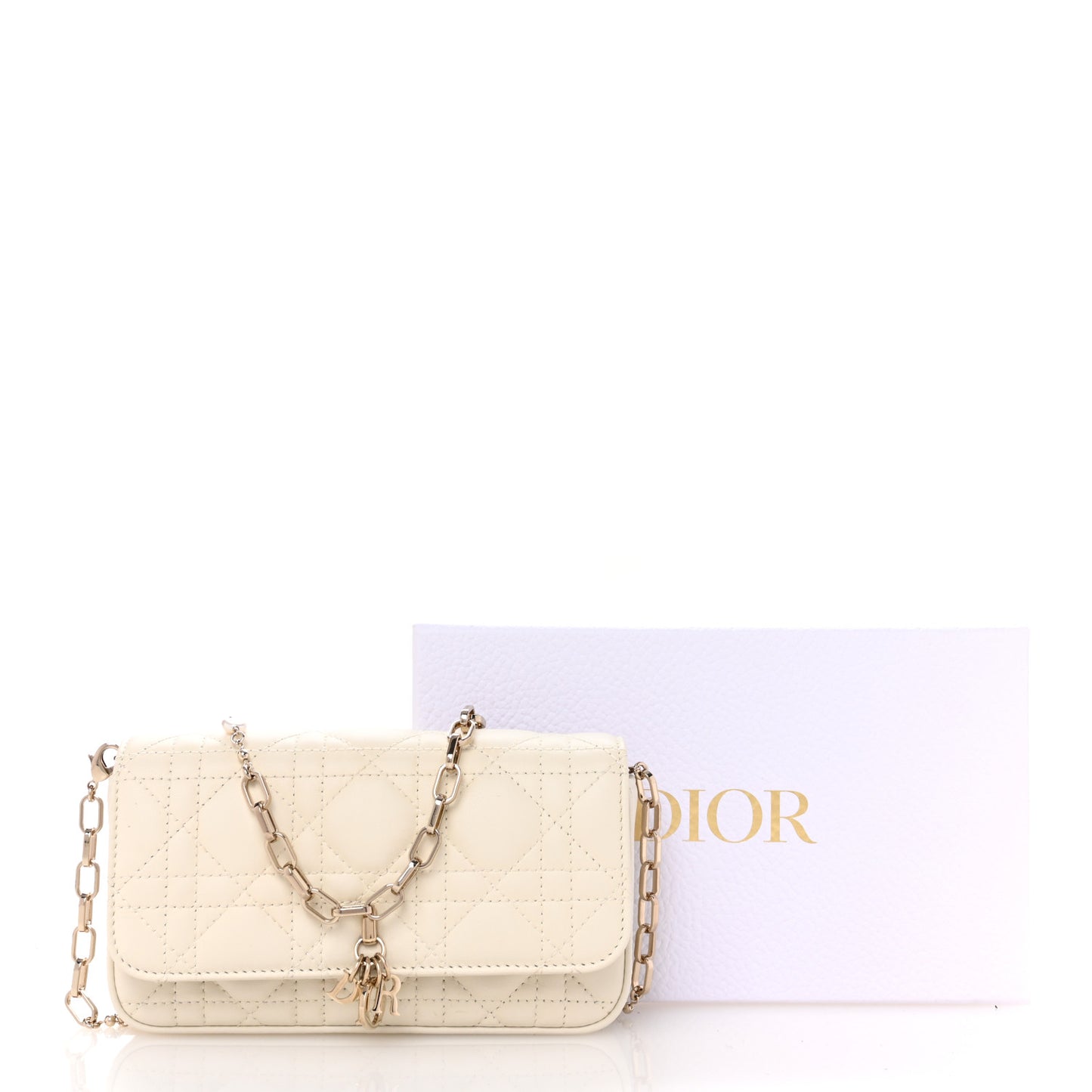 Lambskin Cannage Dior Talk Phone Pouch Latte
