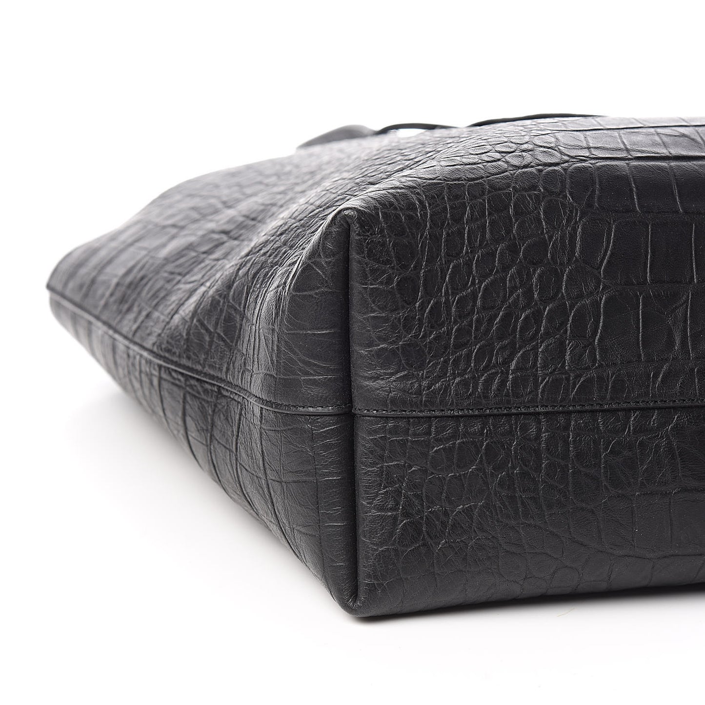 Calfskin Crocodile Embossed Large Shopper Tote Black
