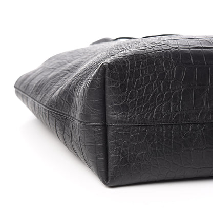Saint Laurent Calfskin Crocodile Embossed Large Shopper Tote Black 6 of 11