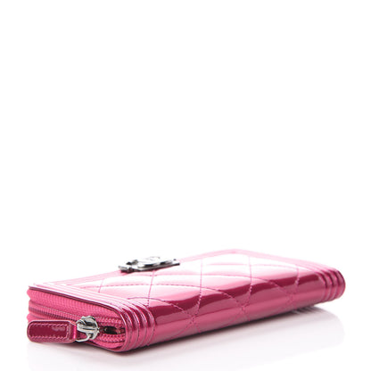 Chanel Metallic Patent Quilted Boy Zip Around Wallet Fuchsia 4 of 10