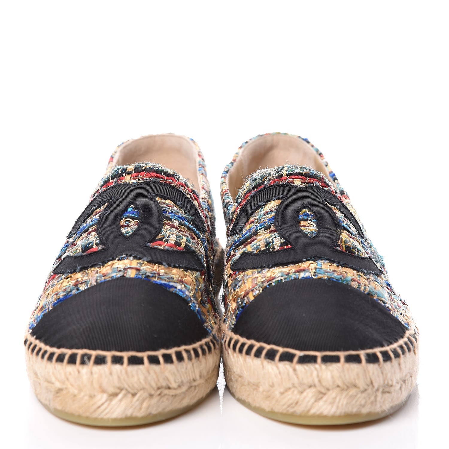 Chanel Tweed Grosgrain CC Espadrilles 41 Multicolor Black 2 of 11