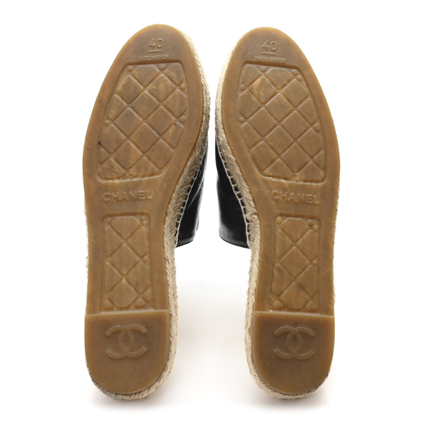 Goatskin Patent Calfskin CC Espadrille Mules 40 Black