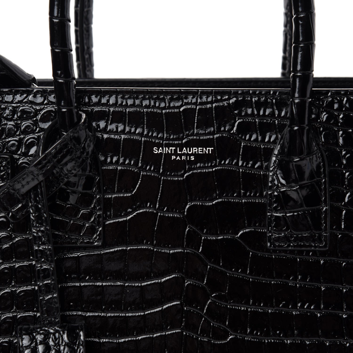 Saint Laurent Calfskin Crocodile Embossed Baby Sac De Jour Black 9 of 10